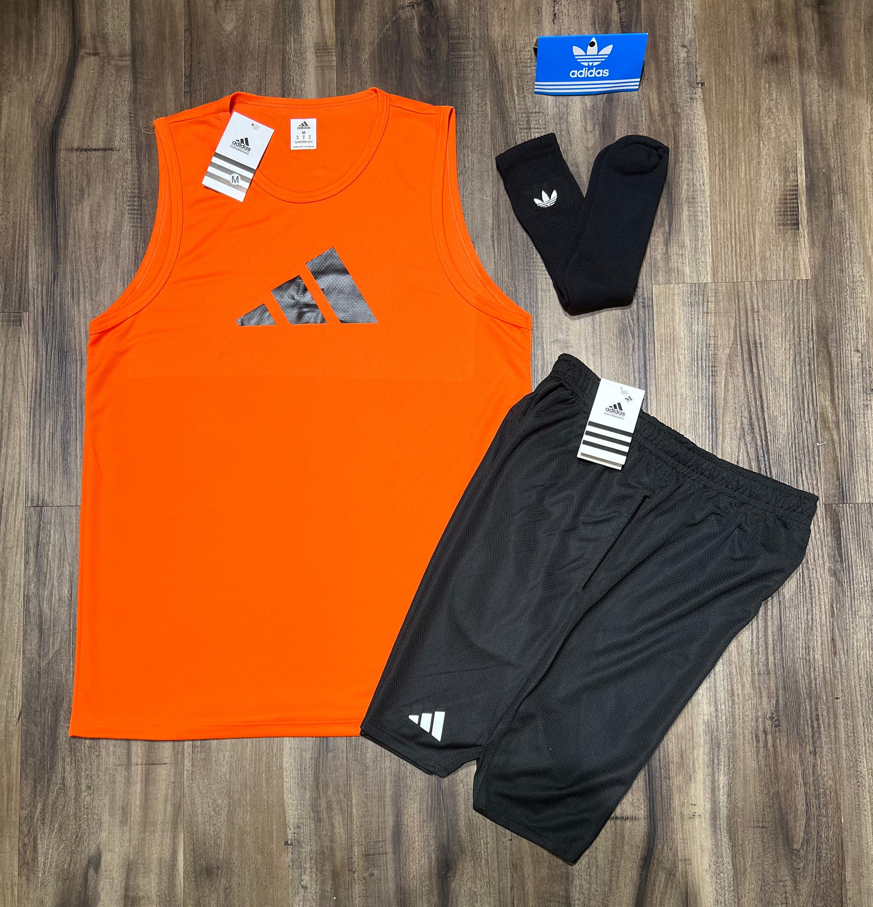 Kit Esportivo Masculino Adidas – Regata, Shorts e Meia Dry Fit Academia