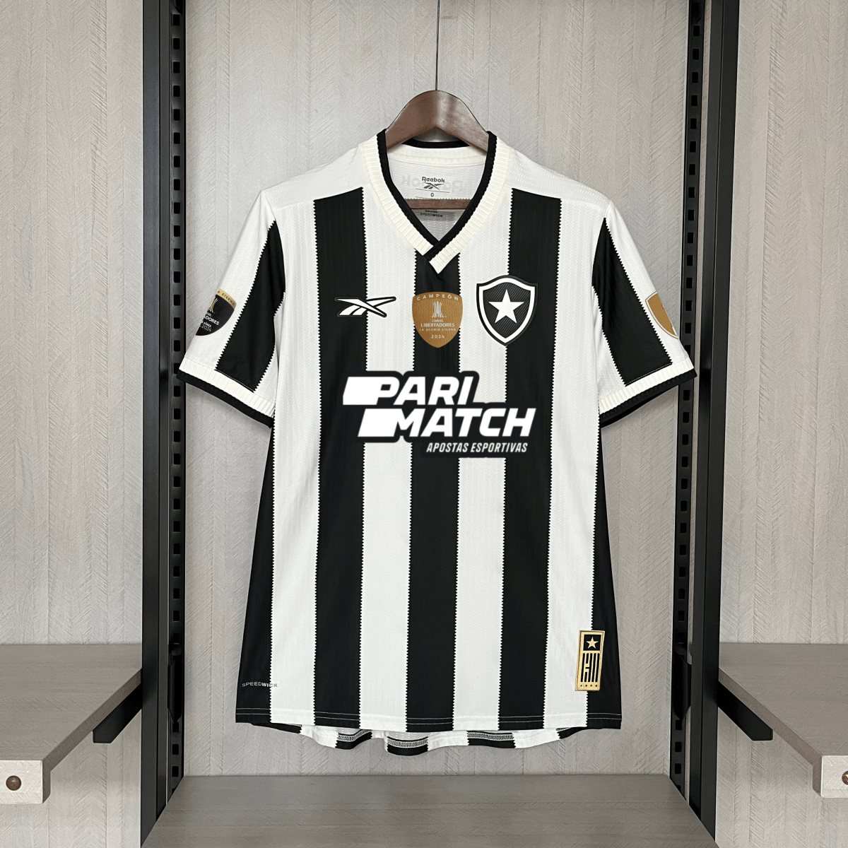 Camisa Reebok Botafogo 24/25 Casa - Preta e Branca (Com todos patrocinadores)