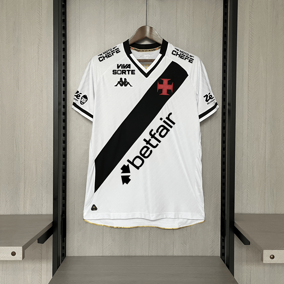 Camisa Vasco I 2025 Kappa Masculina - Branca (Com todos patrocinadores)