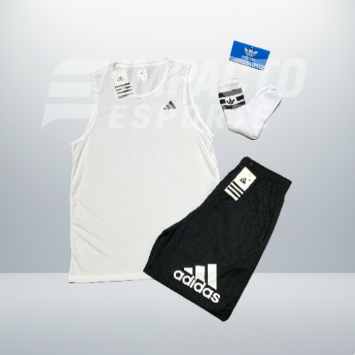 Kit Esportivo Masculino Adidas – Regata, Shorts e Meia Dry Fit Academia