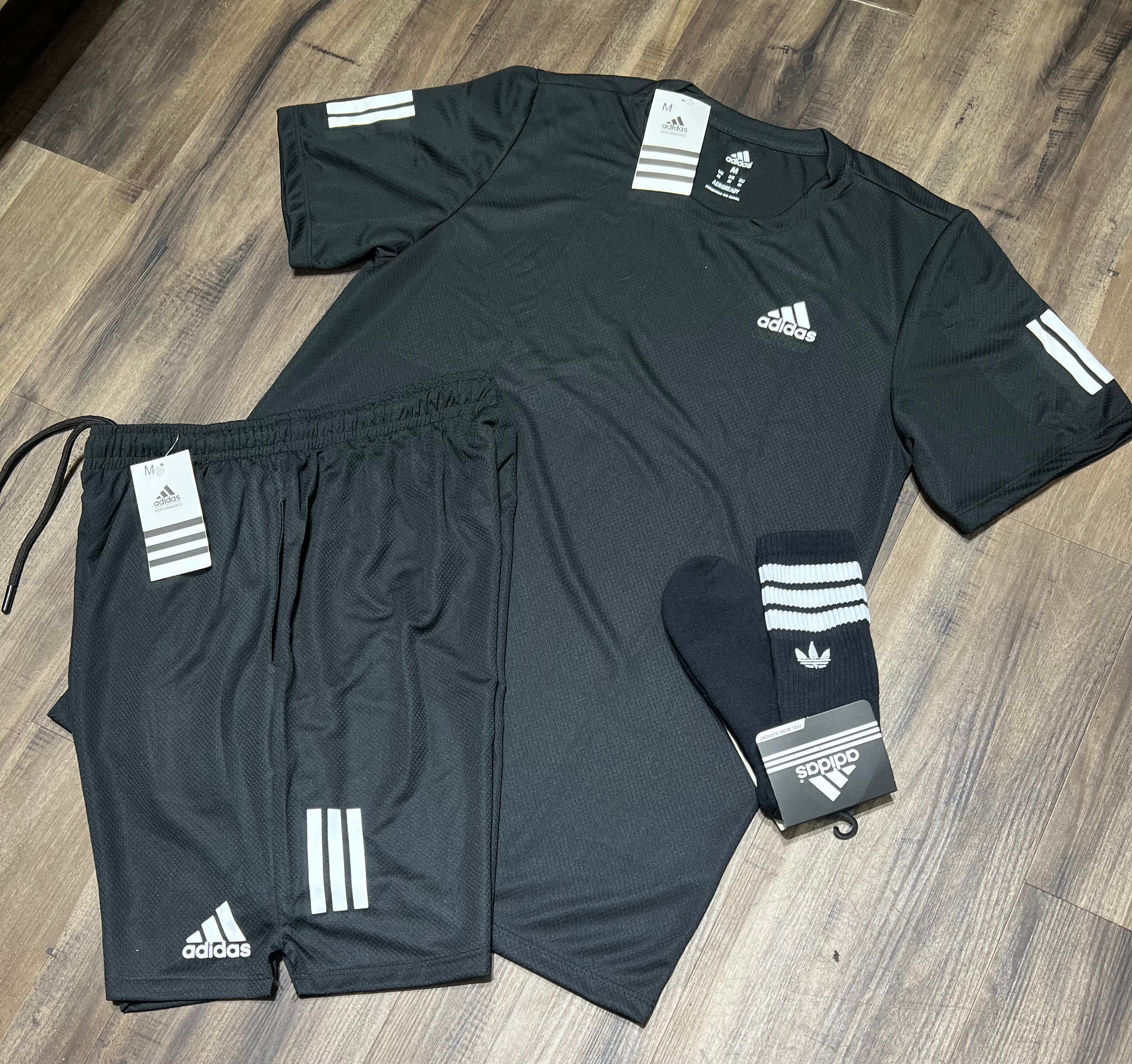 Kit Esportivo Masculino Adidas – Camiseta, Shorts e Meia Dry Fit Running