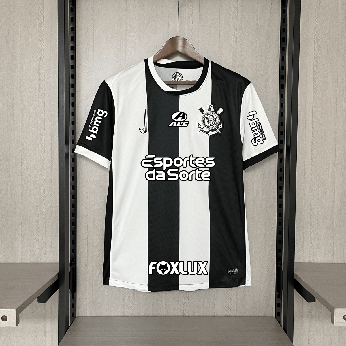 Camisa Nike Corinthians III 24/25 - Listrada preta e Branca (Com todos patrocinadores)