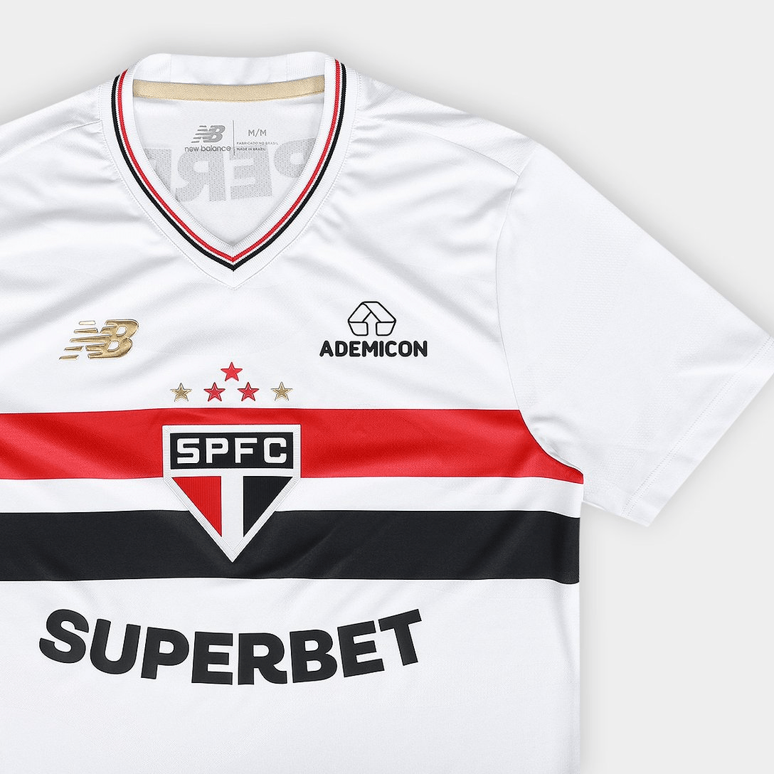 Camisa São Paulo 25/26 Casa New Balance Masculina - Branco+Vermelho - Jogador